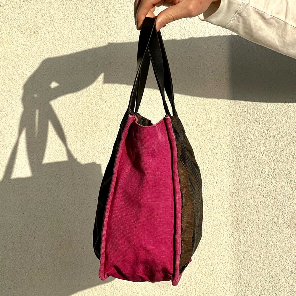 FENDI Fuchsia And Tobacco Pequin Stripe Canvas Bag - Picture 4 of 15